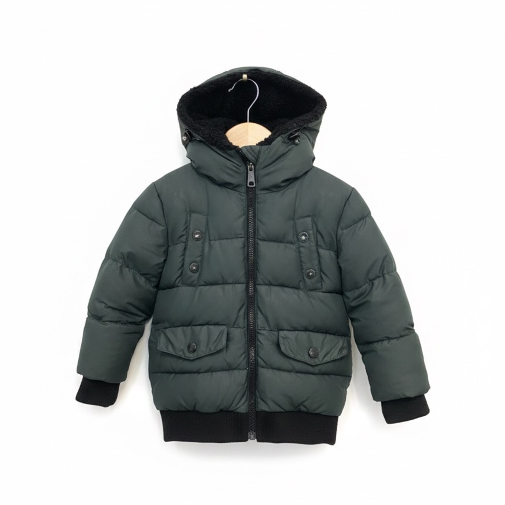 Size 3 Hunter green Puffer Jacket with Hood warm cozy snug